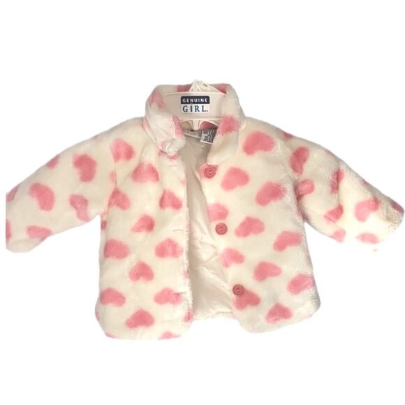 Cradle Togs | Girls Pink Hearts Plush Soft White Coat Jacket Size 18M - Picture 1 of 9